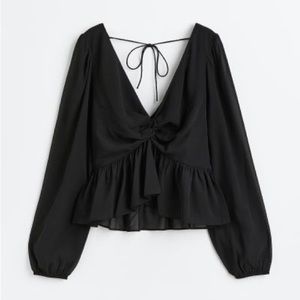 H&M Black Balloon Sleeved Peplum Blouse
